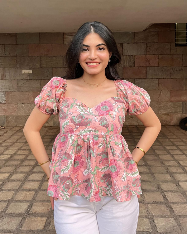 Pink Peony Peplum Top