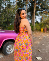 Sunset Bloom Halter Maxi Dress