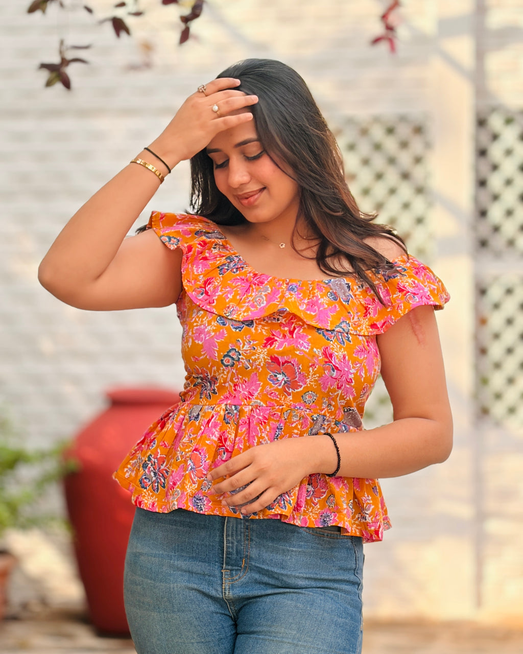 Marigold Bloom Ruffle Top