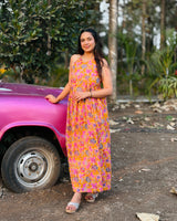 Sunset Bloom Halter Maxi Dress
