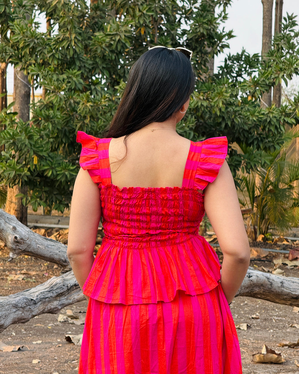 Flamingo Stripe Peplum Top