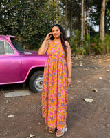 Sunset Bloom Halter Maxi Dress