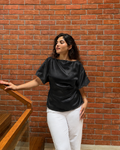 Black Satin Draped Top