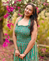 Emerald Bloom Smocked Maxi Dress