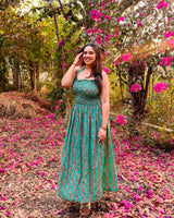 Emerald Bloom Smocked Maxi Dress