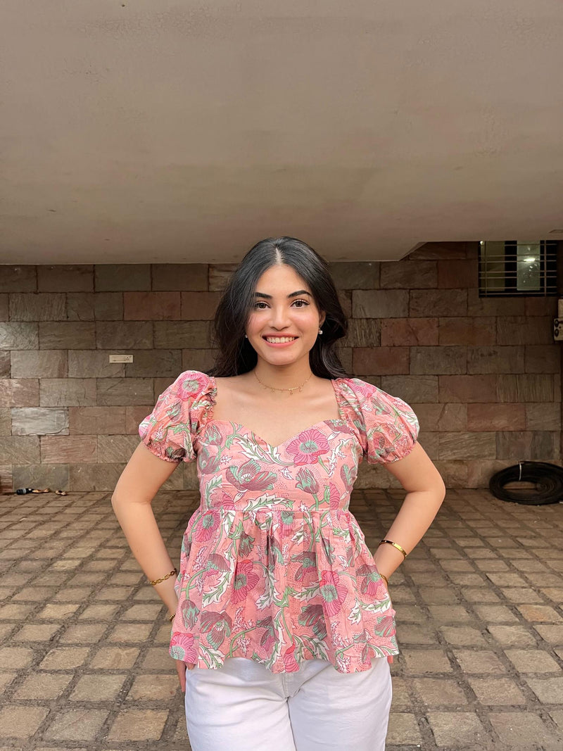 Pink Peony Peplum Top