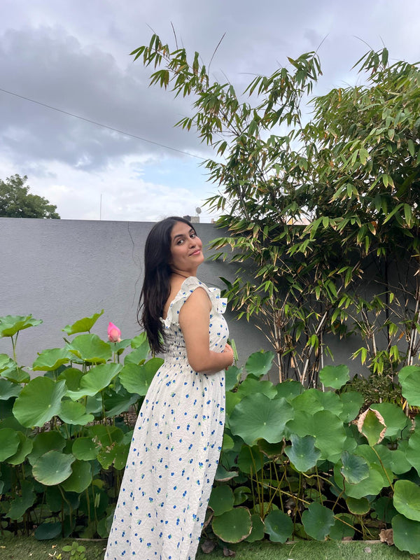 White Smocked Maxi Dress